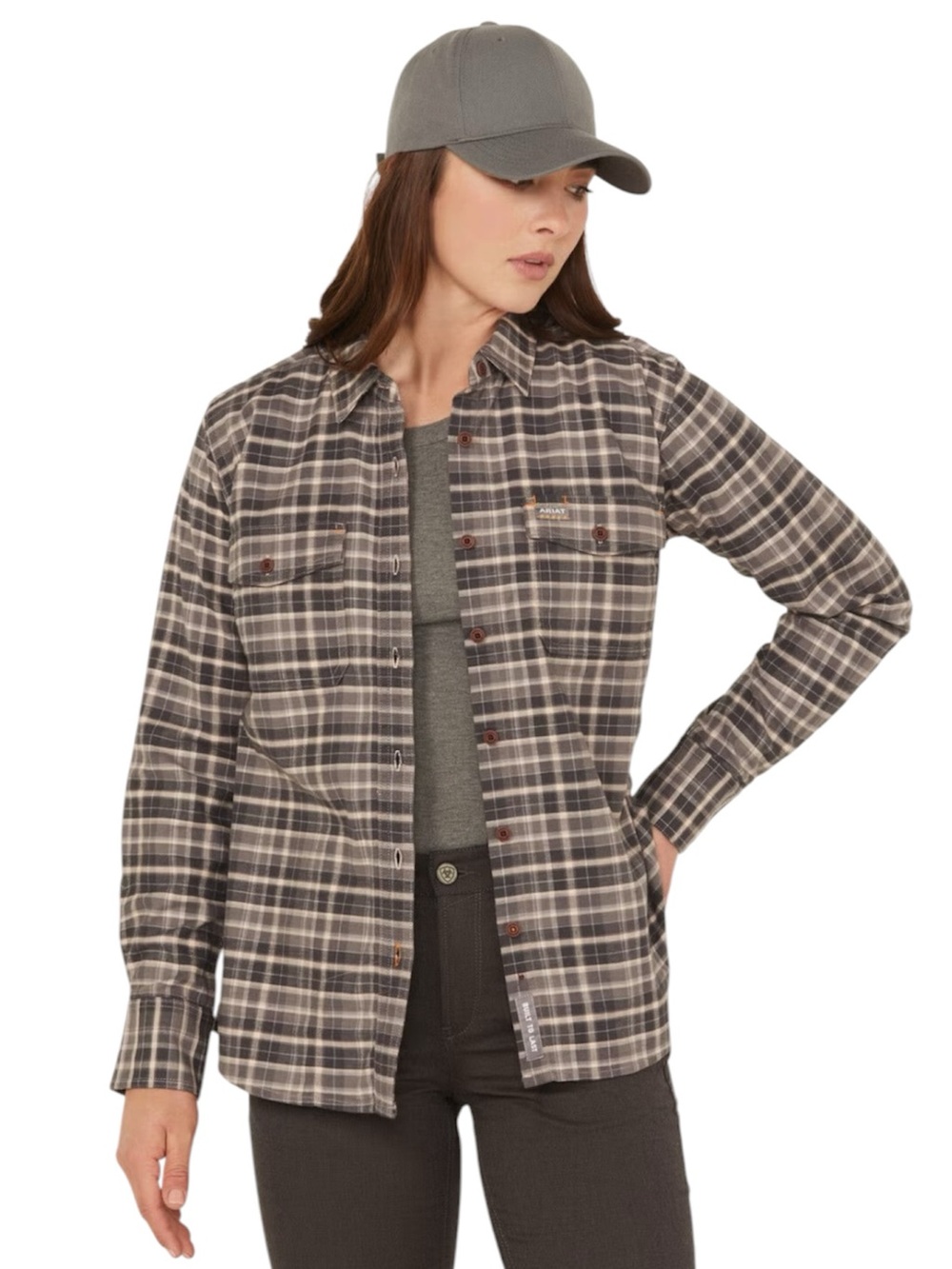 NWT Ariat Rebar DuraStretch Flannel Work Shirt Women XXL Gray Brown Plaid
V